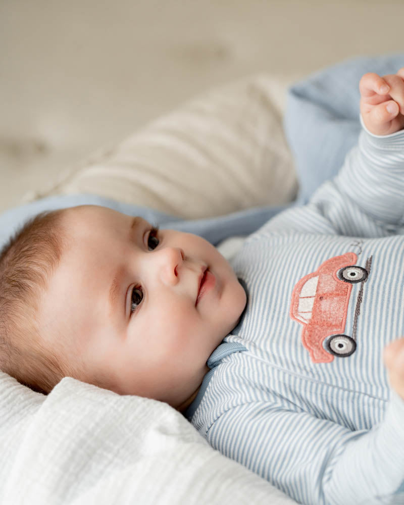 BEBE ALVIN STRIPE ORGANIC LS ZIPSUIT