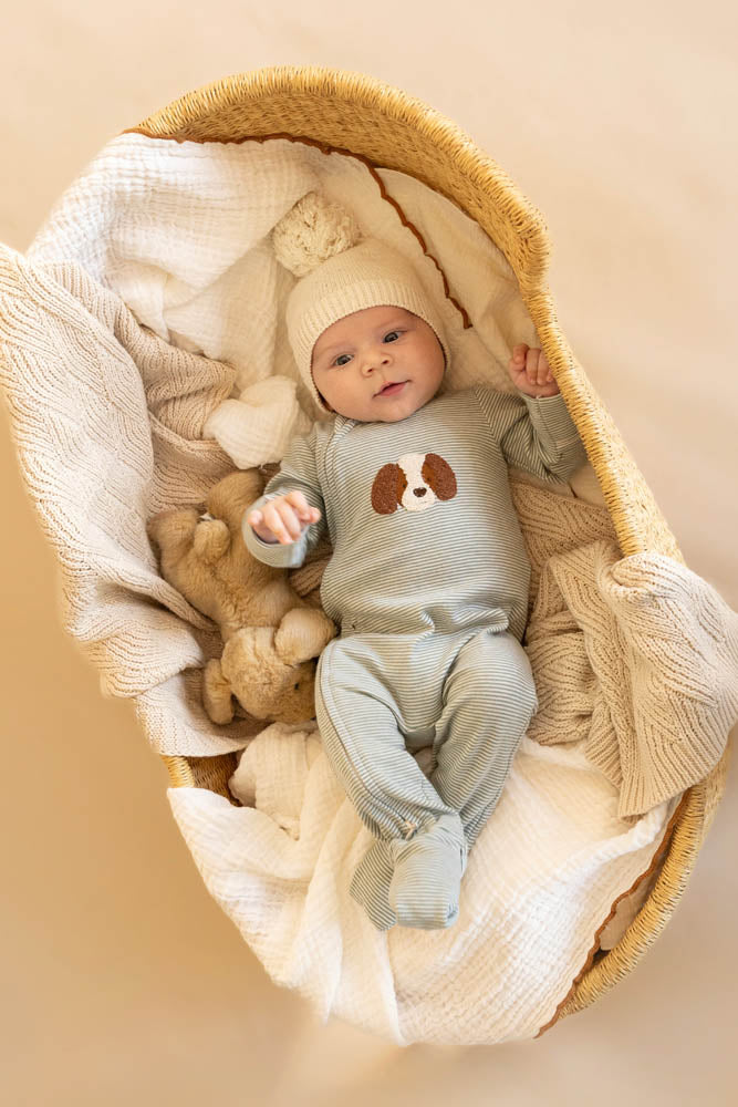 BEBE OTTO STRIPE ORGANIC ZIPSUIT