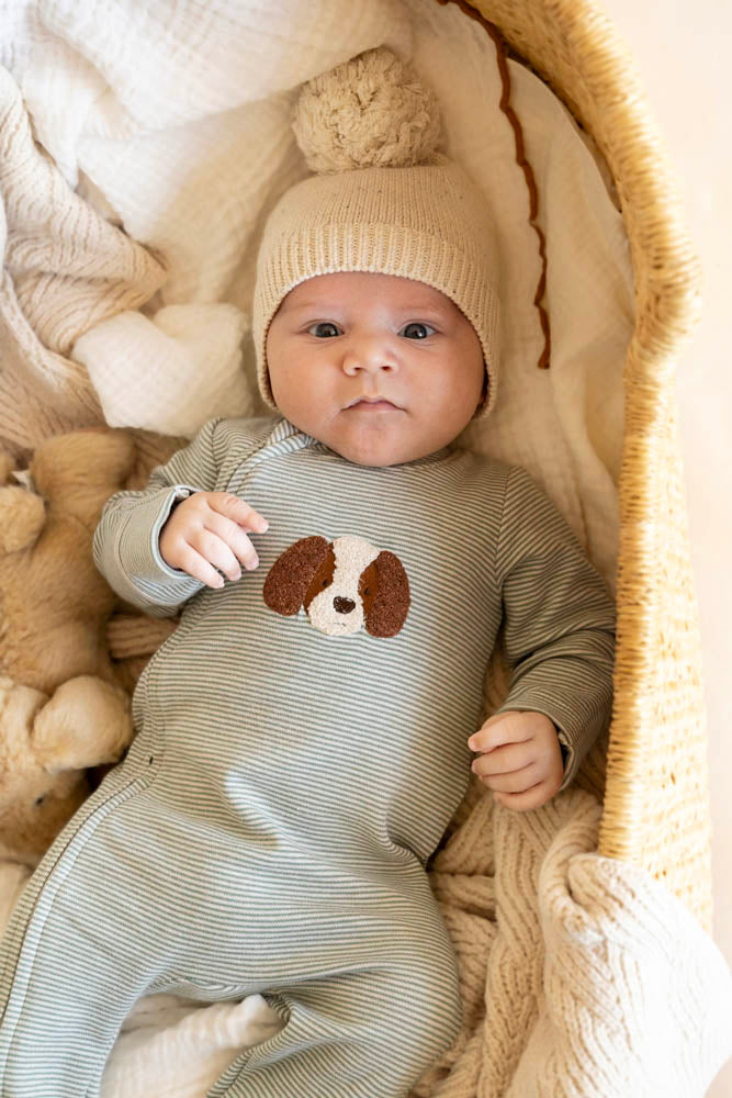 BEBE OTTO STRIPE ORGANIC ZIPSUIT