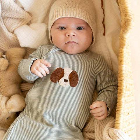 BEBE OTTO STRIPE ORGANIC ZIPSUIT
