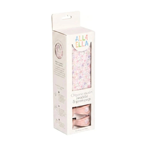 ALL4ELLA Blossom Organic Swaddle & Pram Pegs Gift Set