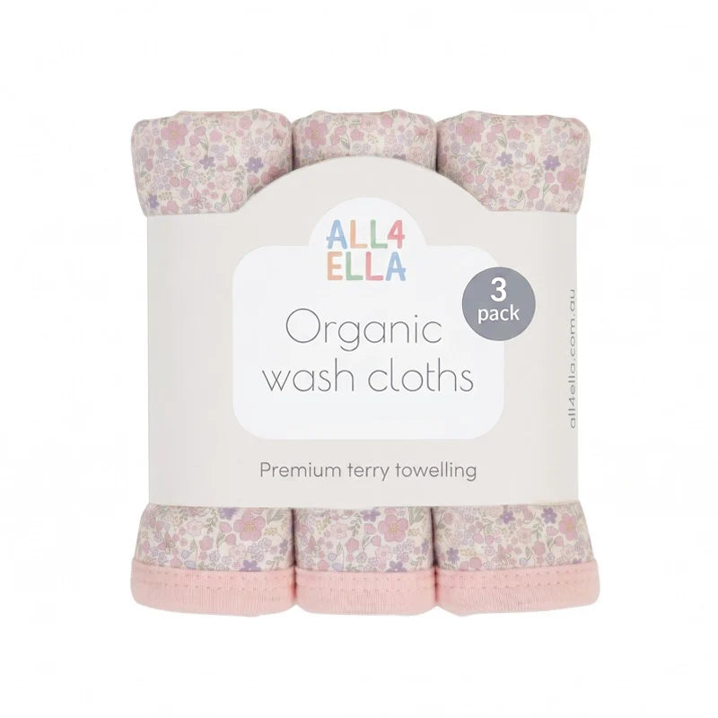 ALL4ELLA Blossom Organic Wash Cloths 3pk