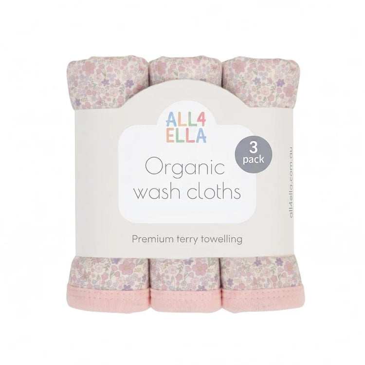 ALL4ELLA Blossom Organic Wash Cloths 3pk