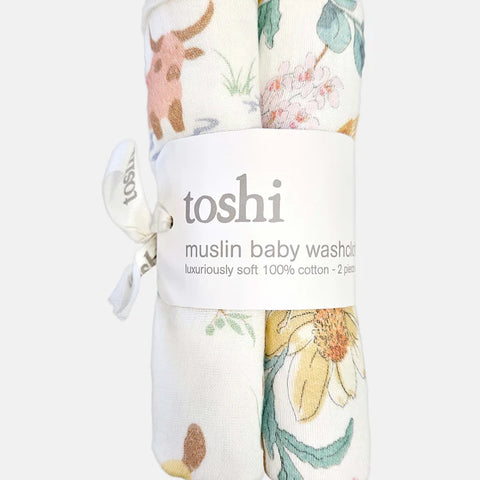 Toshi Baby Washcloth Muslin-2pcs /Waratah Dawn
