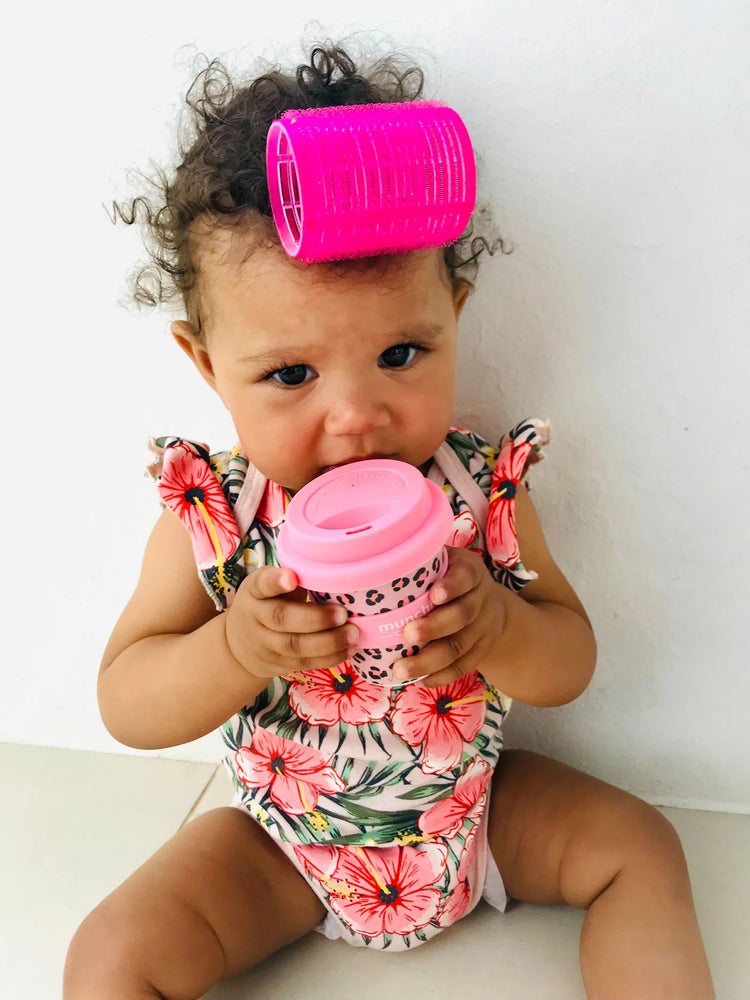 Munchi Chino Leopard Print Babychino Cup (Pink) - Straw Included
