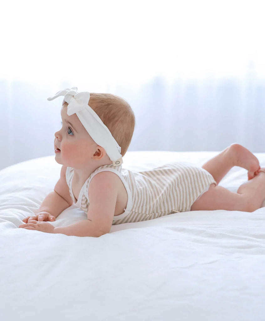 Lummi in Colour Organic Cotton Singlet Bodysuit - Oat Stripes