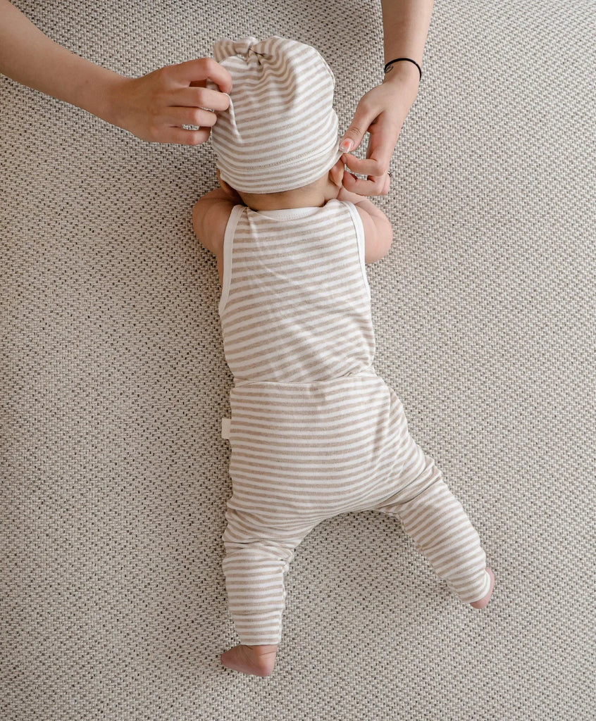 Lummi in Colour Organic Cotton Singlet Bodysuit - Oat Stripes