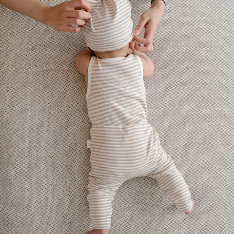 Lummi in Colour Organic Cotton Singlet Bodysuit - Oat Stripes