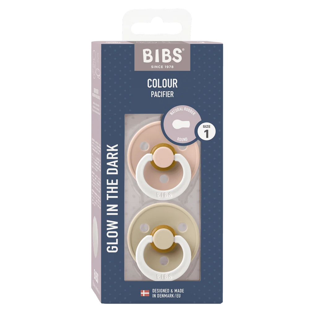 BIBS Dummies Blush/Vanilla GLOW Round, Latex (2pk)- Size1