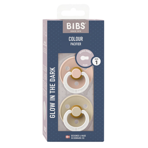 BIBS Dummies Blush/Vanilla GLOW Round, Latex (2pk)- Size2