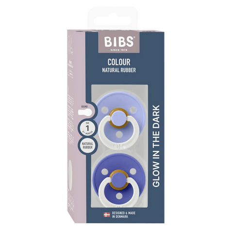 BIBS Dummies Hush/Grape GLOW Round, Latex (2pk)- Size1