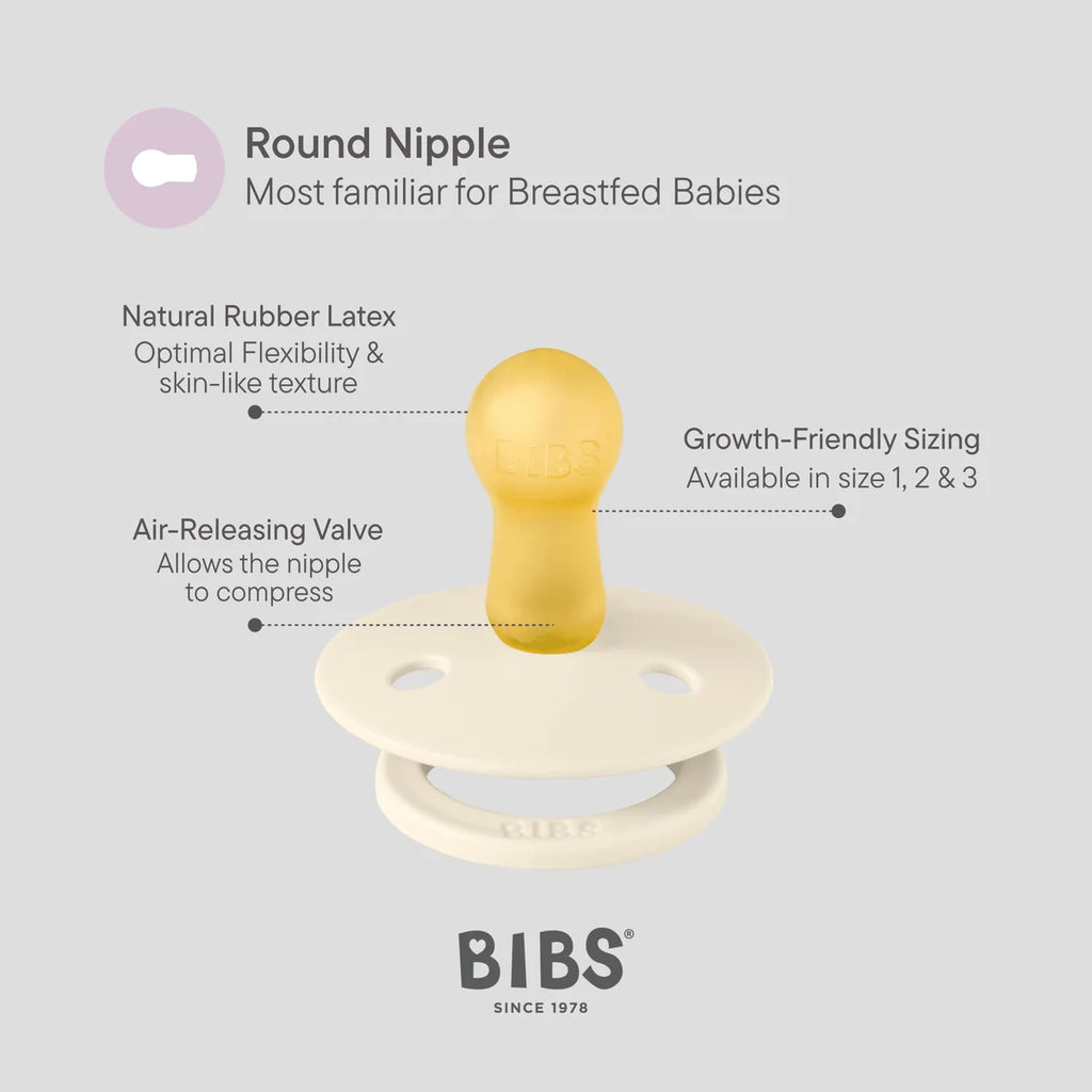 BIBS Dummies Blush/Vanilla GLOW Round, Latex (2pk)- Size1