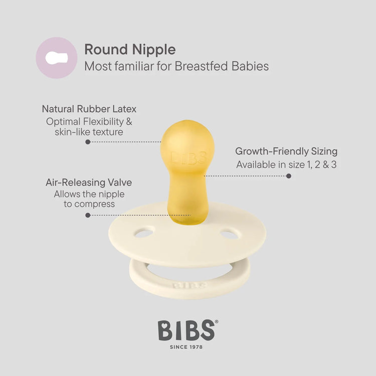BIBS Dummies Blush/Vanilla GLOW Round, Latex (2pk)- Size1