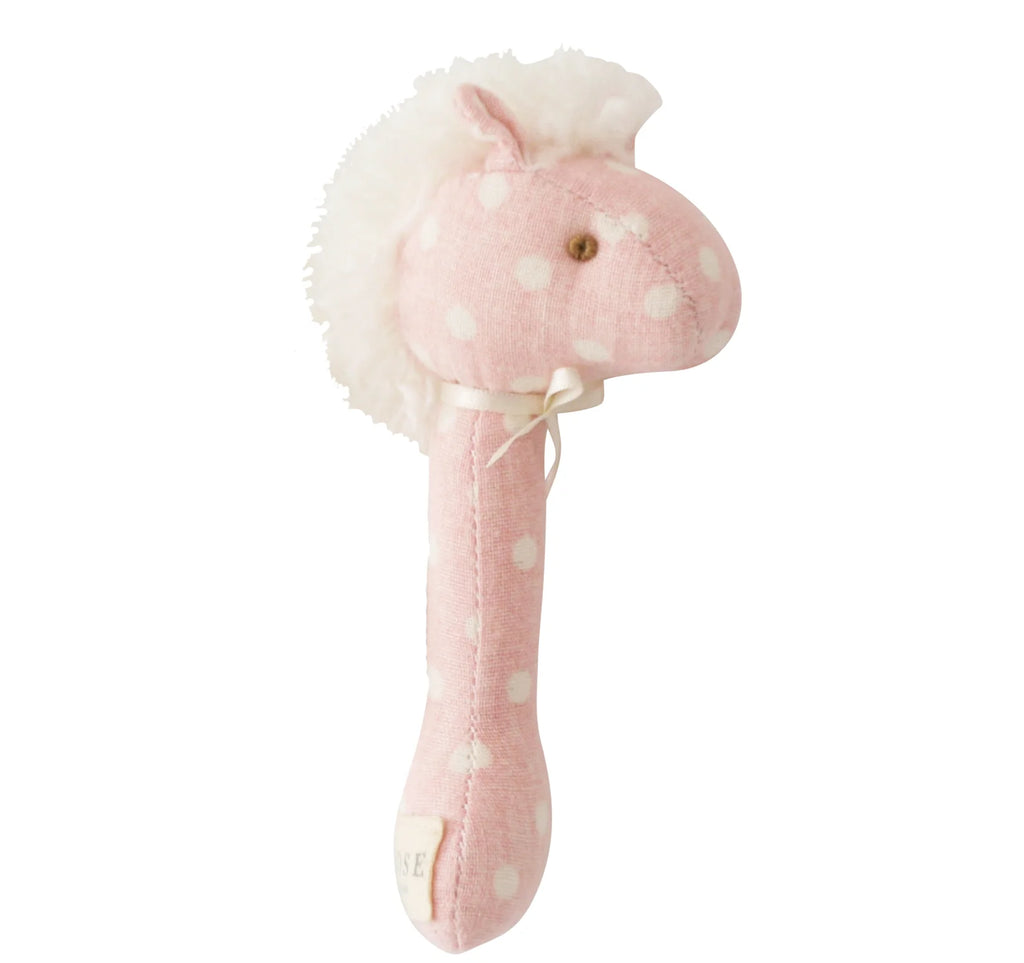 Alimrose Horse Stick Rattle Pink White Spot