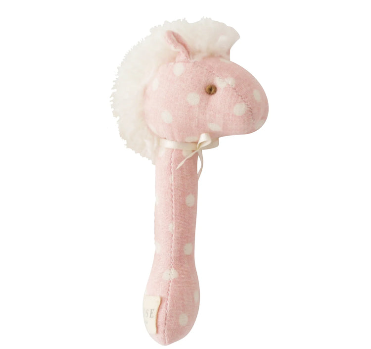 Alimrose Horse Stick Rattle Pink White Spot