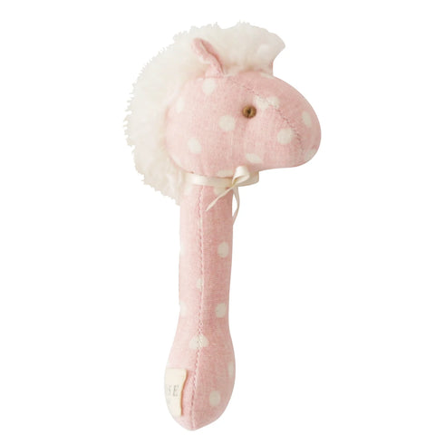 Alimrose Horse Stick Rattle Pink White Spot