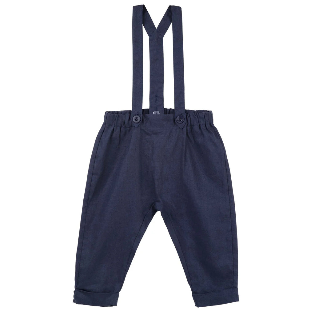Desinger Kidz Finley Linen Suspender Pants - Navy