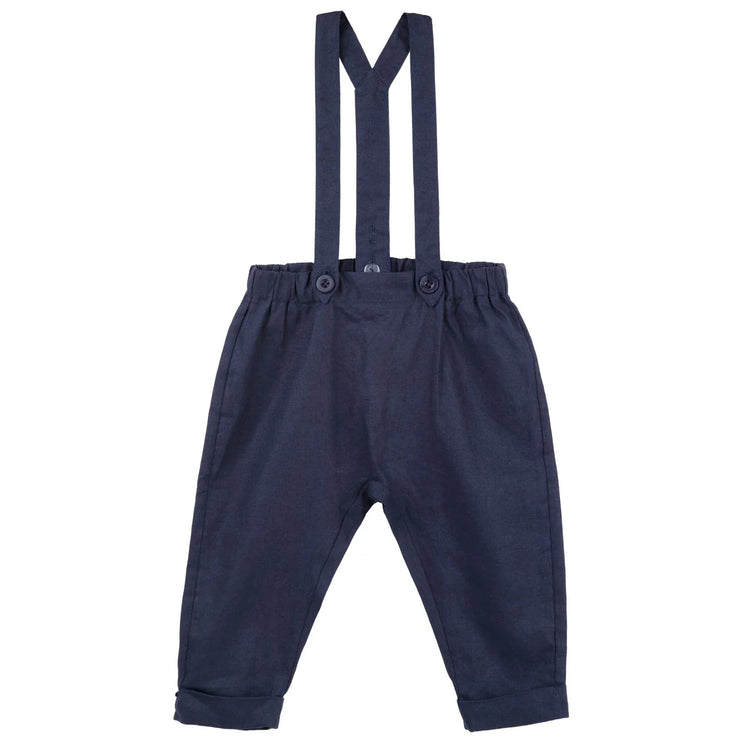 Desinger Kidz Finley Linen Suspender Pants - Navy