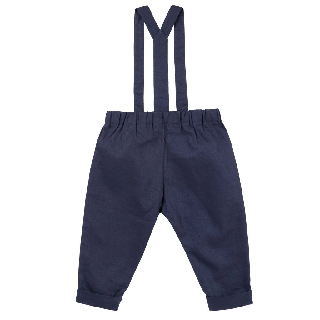 Desinger Kidz Finley Linen Suspender Pants - Navy