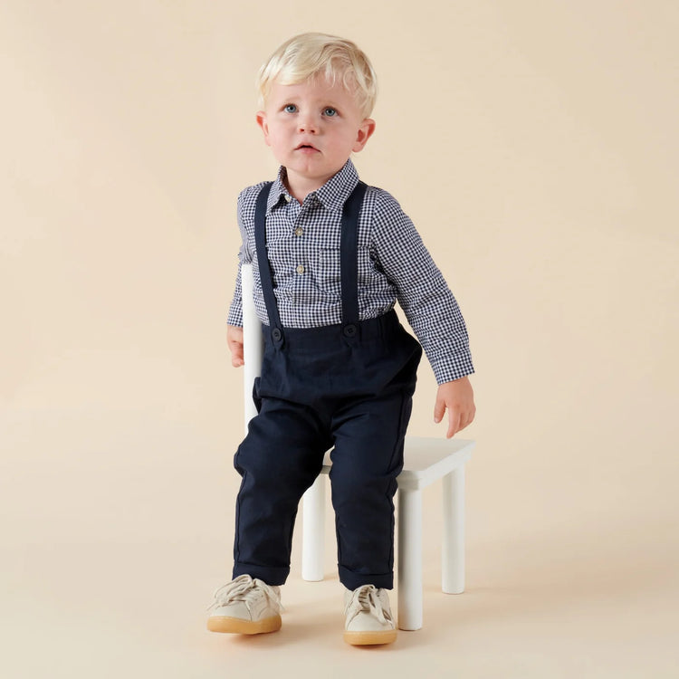 Desinger Kidz Finley Linen Suspender Pants - Navy
