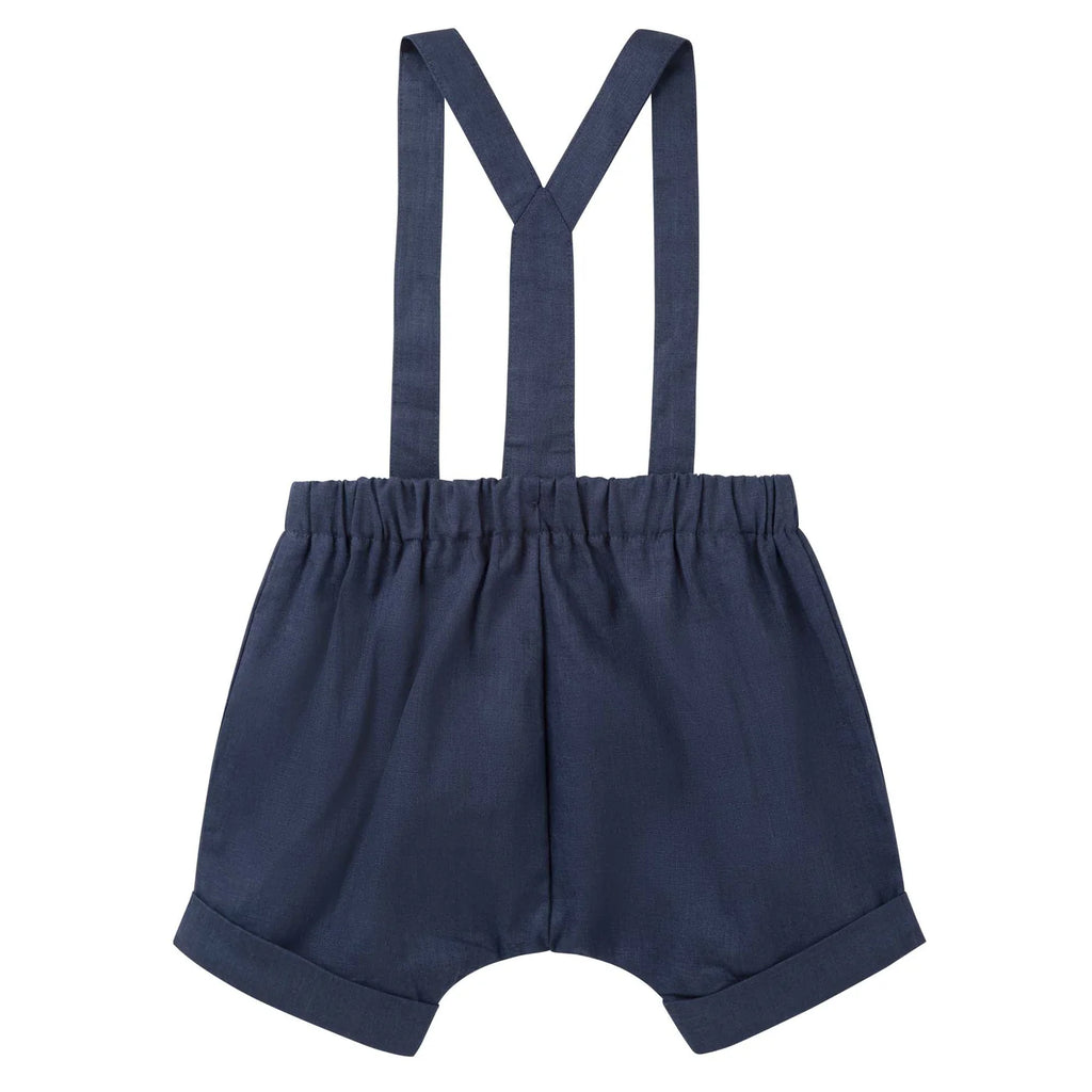 Desinger Kidz Finley Linen Suspender Shorts - Navy