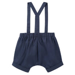 Desinger Kidz Finley Linen Suspender Shorts - Navy
