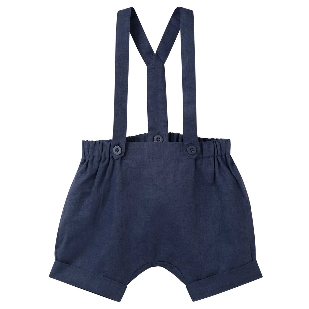 Desinger Kidz Finley Linen Suspender Shorts - Navy