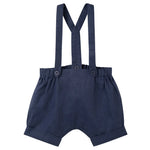 Desinger Kidz Finley Linen Suspender Shorts - Navy