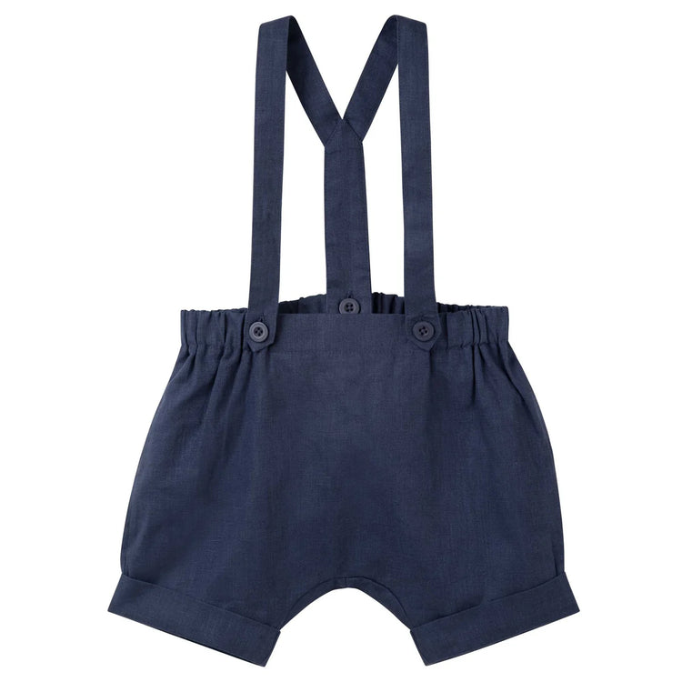 Desinger Kidz Finley Linen Suspender Shorts - Navy