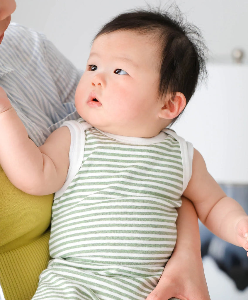 Lummi in Colour Organic Cotton Singlet Bodysuit - FOREST STRIPES