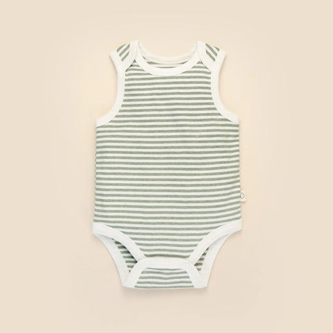 Lummi in Colour Organic Cotton Singlet Bodysuit - FOREST STRIPES