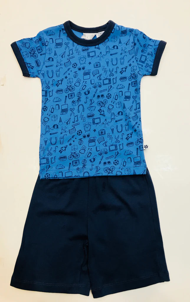 Marquise Boys Print/Navy Blue Fun Print Gibbon Pyjamas Cotton Short Sleeve