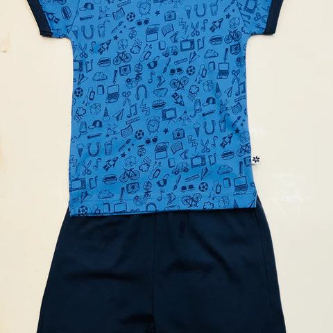 Marquise Boys Print/Navy Blue Fun Print Gibbon Pyjamas Cotton Short Sleeve