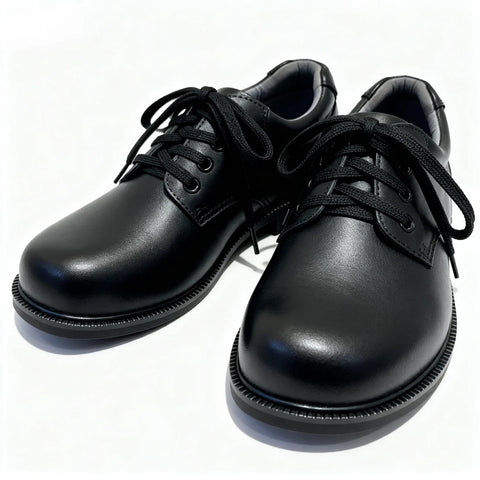 SPINGO Classic Black Leather Lace-Up School Shoes (Unisex) Premium Leather School Shoes