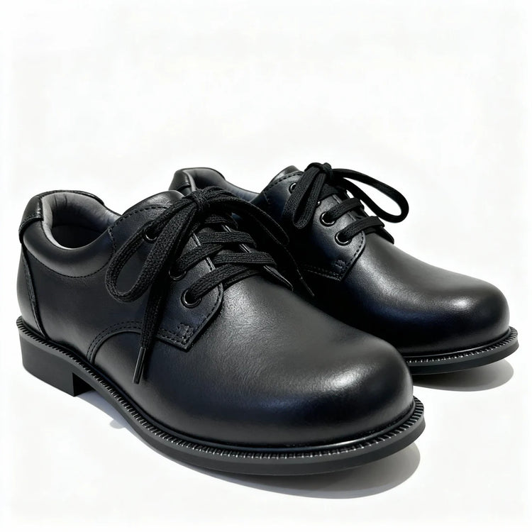 SPINGO Classic Black Leather Lace-Up School Shoes (Unisex) Premium Leather School Shoes