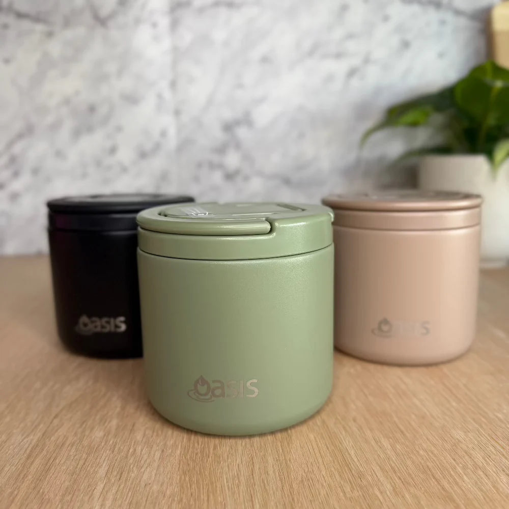 Oasis Insulated Food Flask With Quick Release Lid 550ml - Olive Green