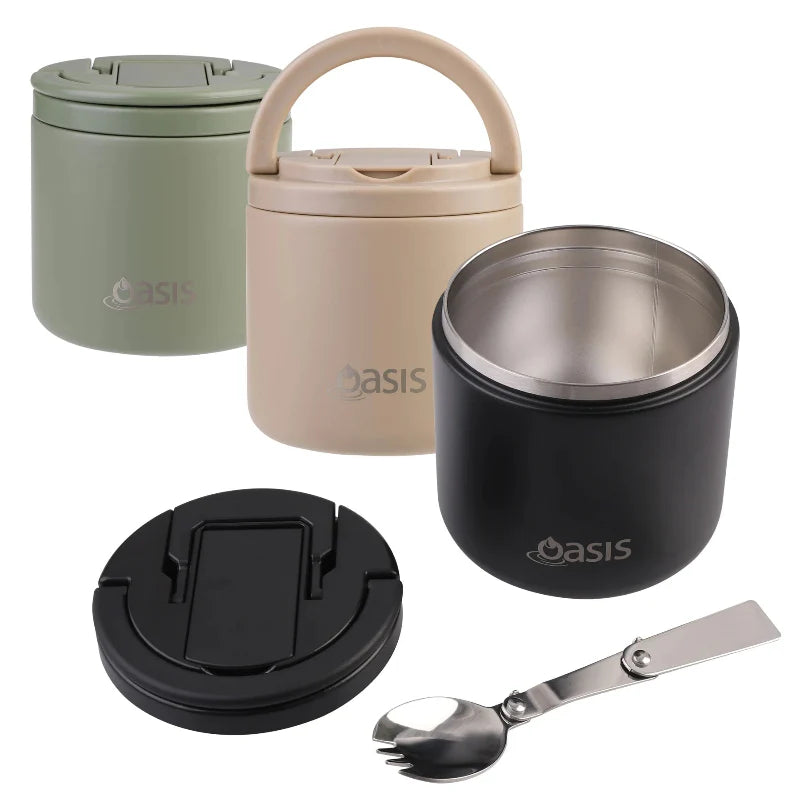 Oasis Insulated Food Flask With Quick Release Lid 550ml - Olive Green