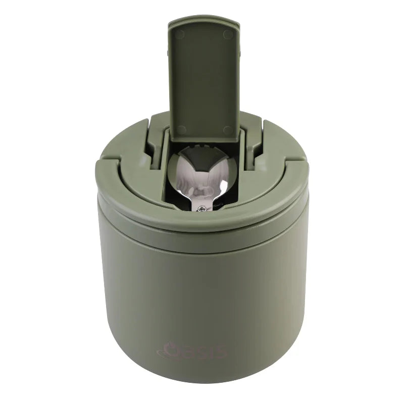 Oasis Insulated Food Flask With Quick Release Lid 550ml - Olive Green