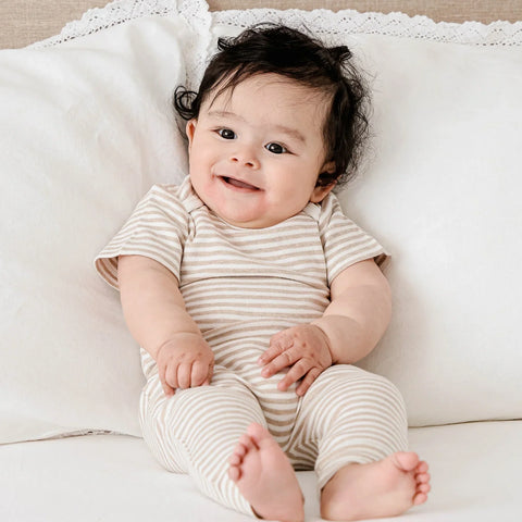 Lummi in Colour ORGANIC COTTON SHORT SLEEVE BODYSUIT - OAT STRIPES