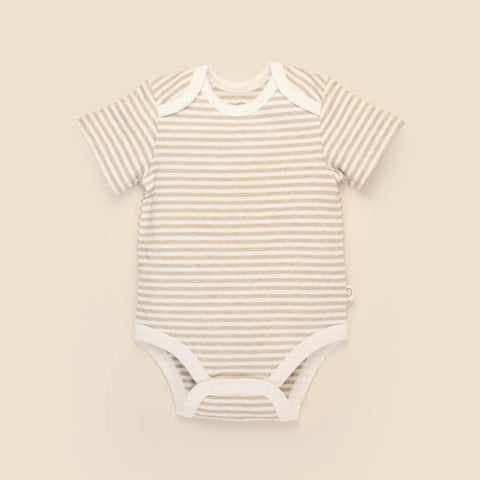 Lummi in Colour ORGANIC COTTON SHORT SLEEVE BODYSUIT - OAT STRIPES