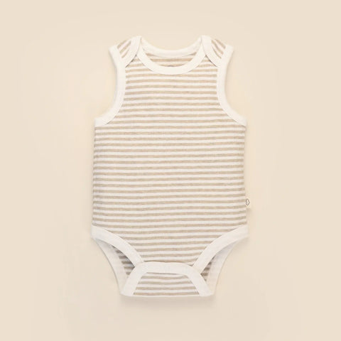 Lummi in Colour Organic Cotton Singlet Bodysuit - Oat Stripes