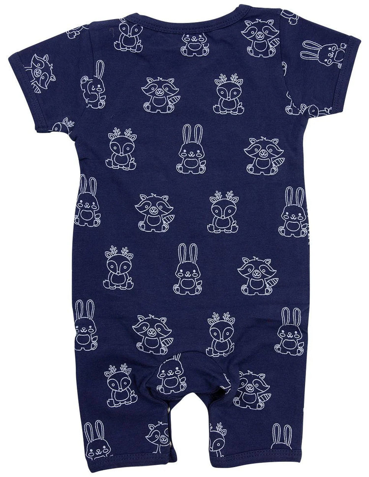 KORANGO ORGANIC COTTON SHORT SLEEVE ROMPER NAVY PRINT