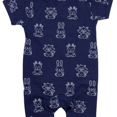 KORANGO ORGANIC COTTON SHORT SLEEVE ROMPER NAVY PRINT