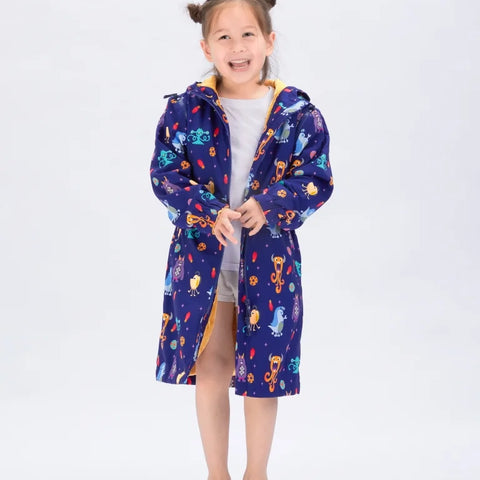 Seasnail Swim Parka For Kids- Indigo Monster