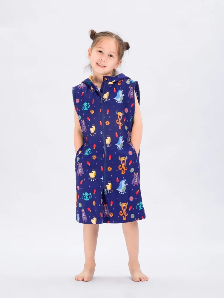 Seasnail Swim Parka For Kids- Indigo Monster