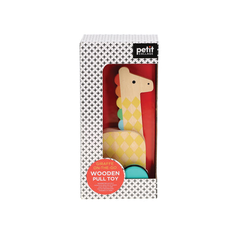 Petit Collage Giraffe On-the-Go Wooden Pull Toy Multi-Coloured