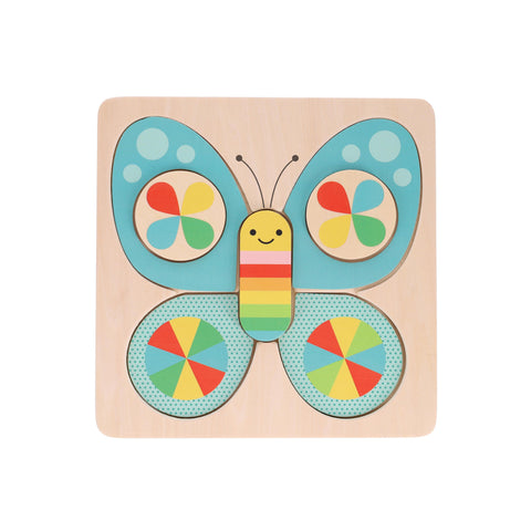 PETIT COLLAGE Chunky Wood Puzzle - Little Butterfly Multi-Coloured 20.5x2x20.5cm