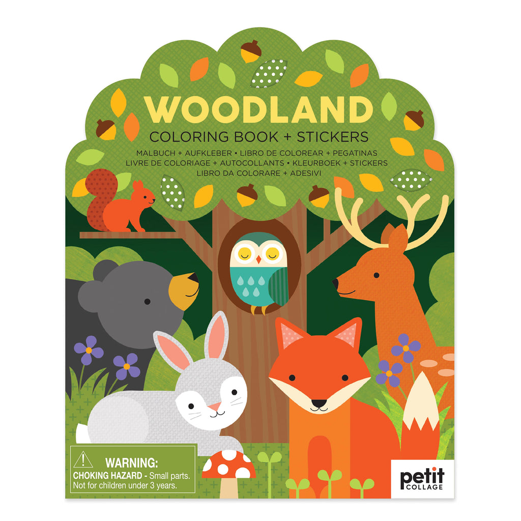 Petit Collage Colouring Book with Sticker-Woodland Animals Green