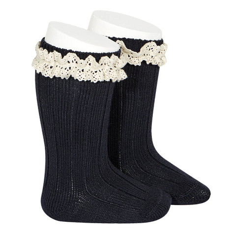 Condor Vintage Lace Fold over Sock 2438/2 -480 Navy