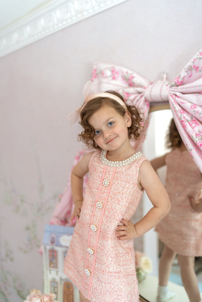 Ellie Ellie Charlotte Pink Boucle Tweed Dress